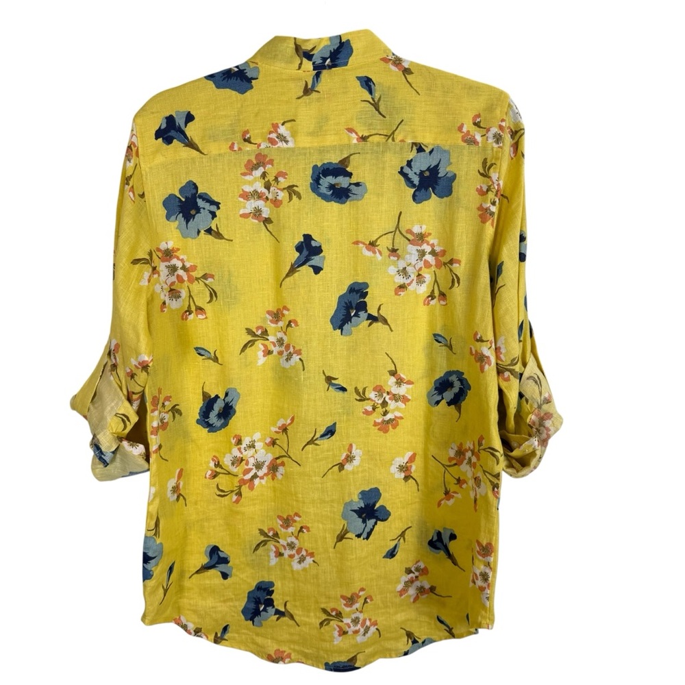 NWOT Lauren Ralph Lauren Shirt Floral Size M Yellow 100% Linen Blouse Button Up - Picture 6 of 6